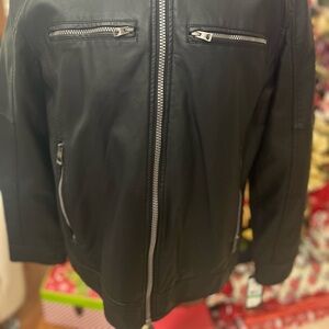 Guess Black Leather Bomber Jacket